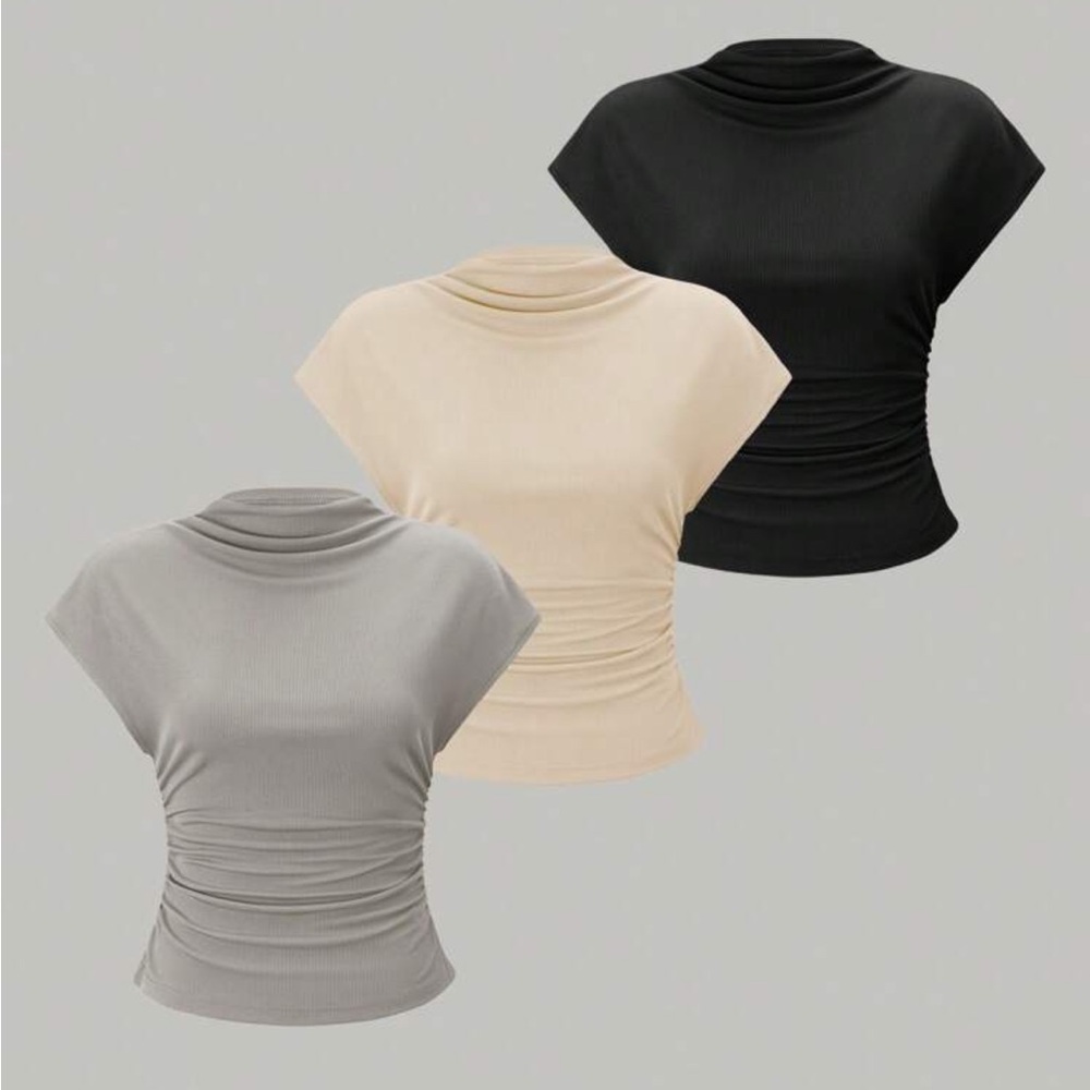Elegant Women's Cowl Neck Tops - Black, Cream, Gray